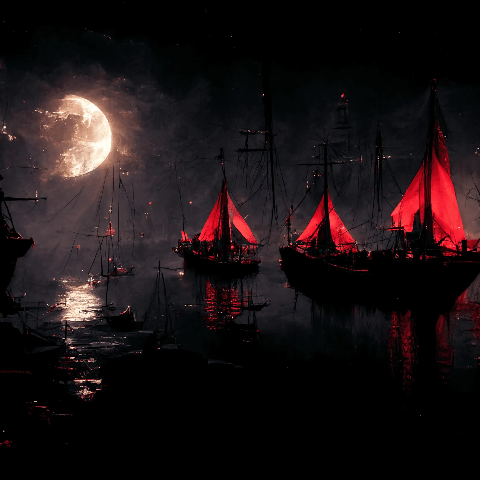 Ships of Isabella's expedition with red sailings - New World lore