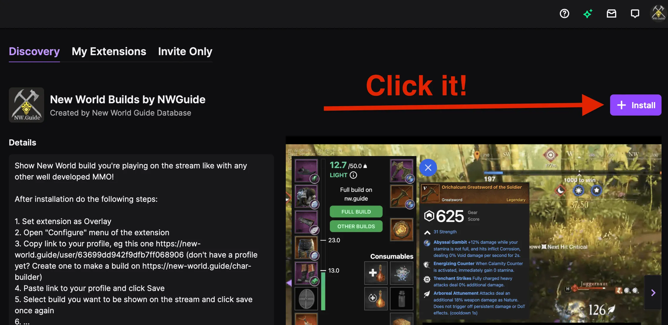 Click that "Install" button in order to install the extension for your Twitch channel