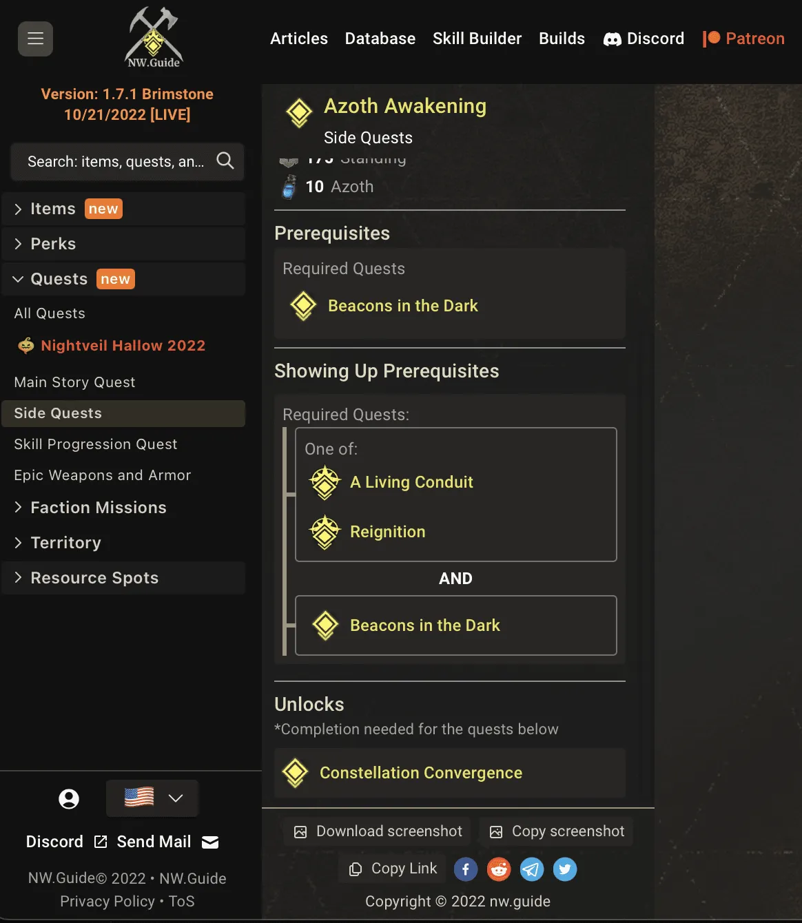 New World Quest Start requirements, show up requirements, and unlocked quests upon completion